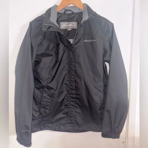 Eddie Bauer Women’s Windbreaker Nylon Black Jacket Weatheredge Size S Hooded